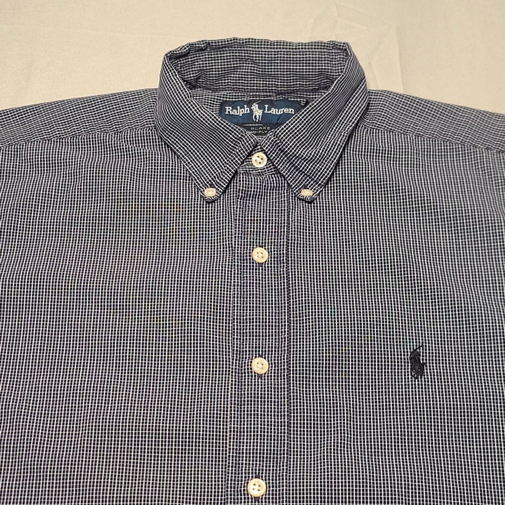 VTG Ralph Lauren Blake Shirt Mens Medium Blue Micro Check Old Money Cotton Pony